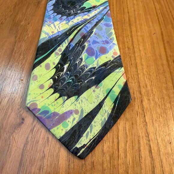 Moth Hand Marbled Silk Necktie Abstract Swirl Watercolor Sausalito, California - Picture 3 of 7